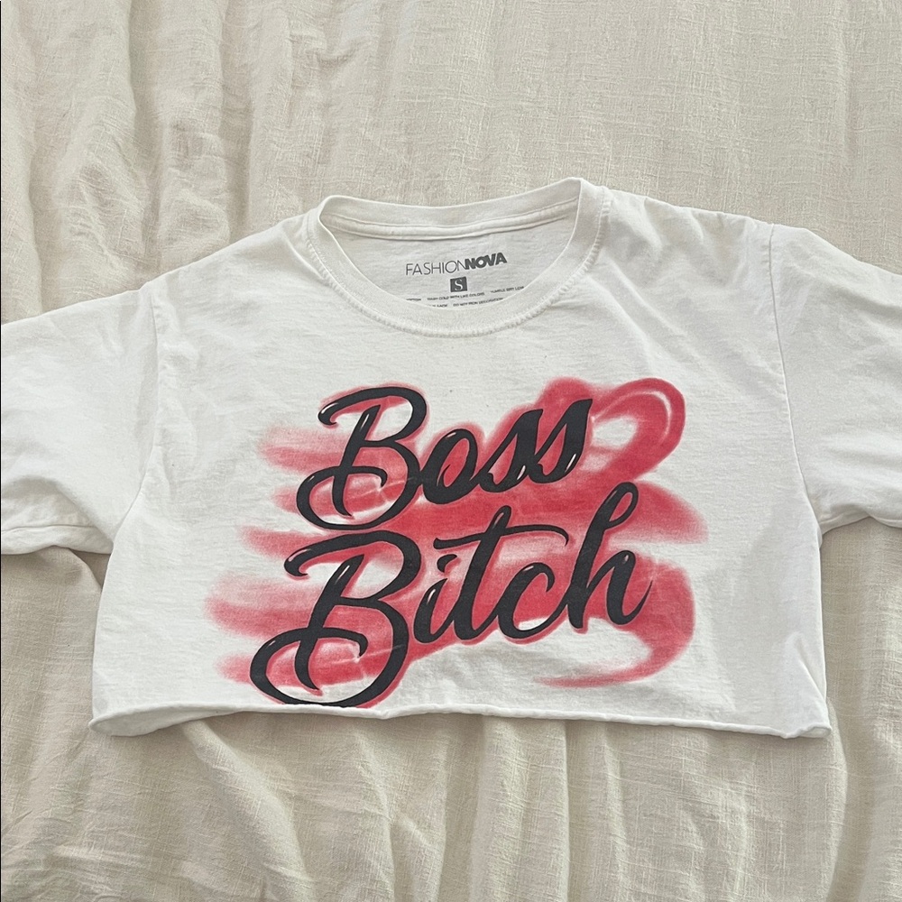 Fashion Nova White Tee with Red and Black Graphic